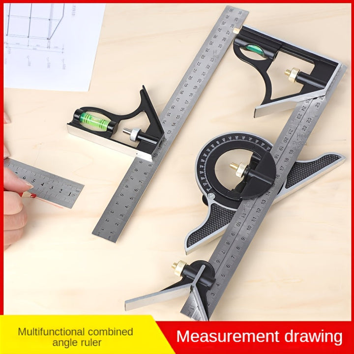 12" Professional Resolution Adjustable Stainless Steel Angle Combination Square Ruler Image 3