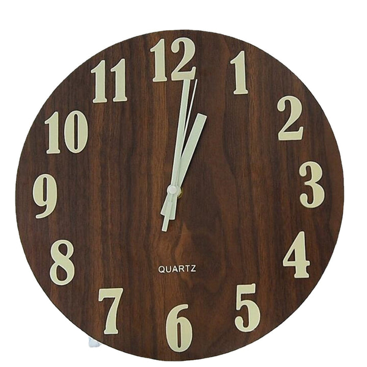 12 Glow In The Dark Mute Wood Wall Clock For Home Living Room Outdoor Gifts Image 1