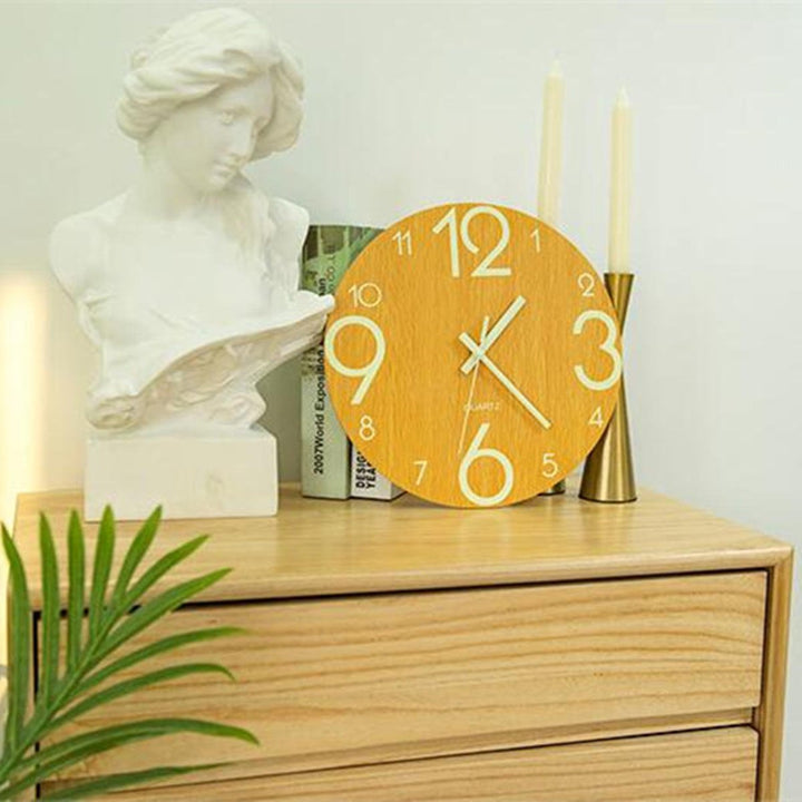 12 Glow In The Dark Mute Wood Wall Clock For Home Living Room Outdoor Gifts Image 3