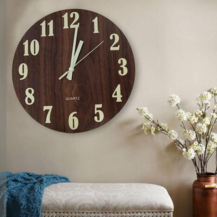 12 Glow In The Dark Mute Wood Wall Clock For Home Living Room Outdoor Gifts Image 5