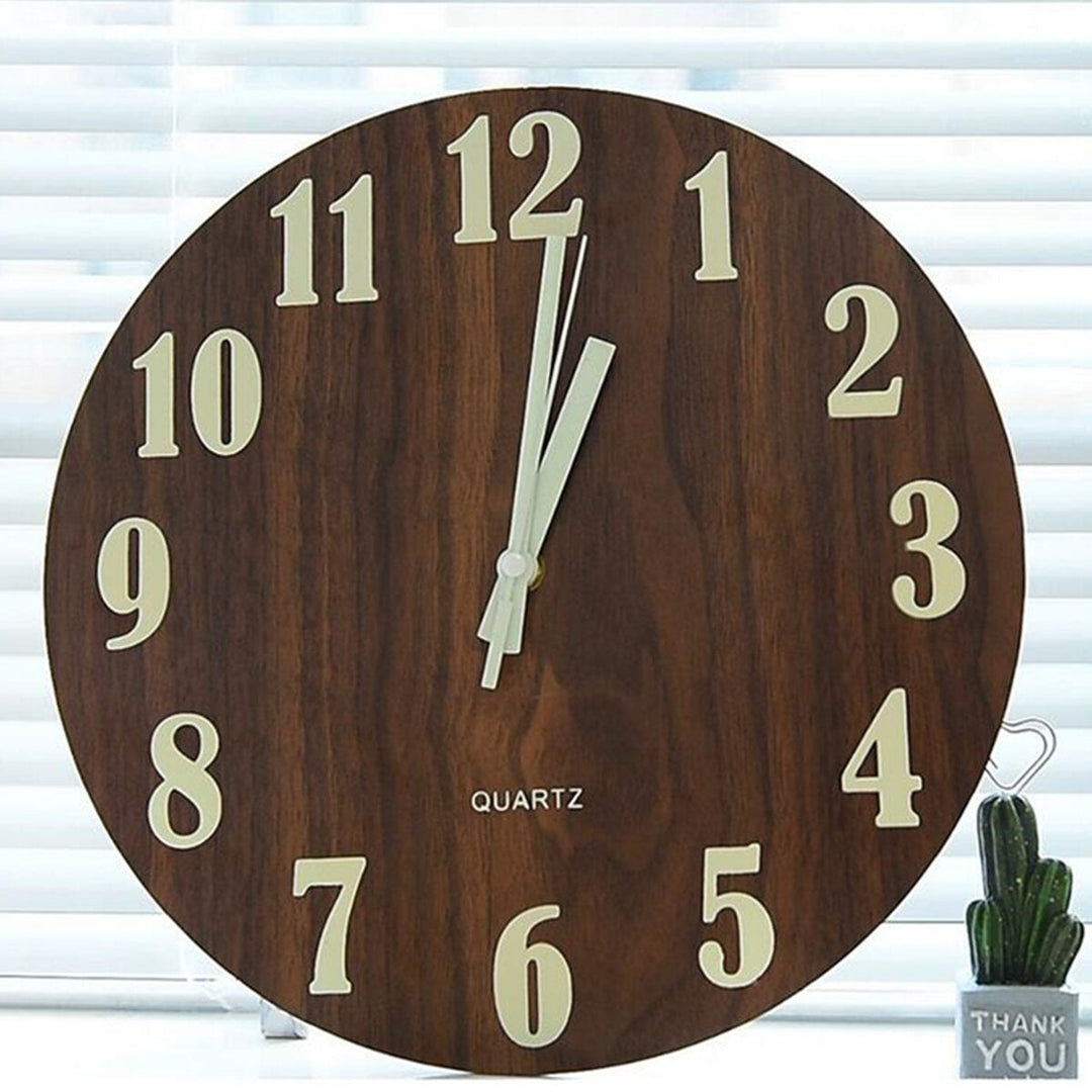 12 Glow In The Dark Mute Wood Wall Clock For Home Living Room Outdoor Gifts Image 6