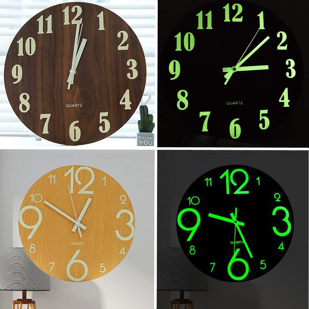 12 Glow In The Dark Mute Wood Wall Clock For Home Living Room Outdoor Gifts Image 7