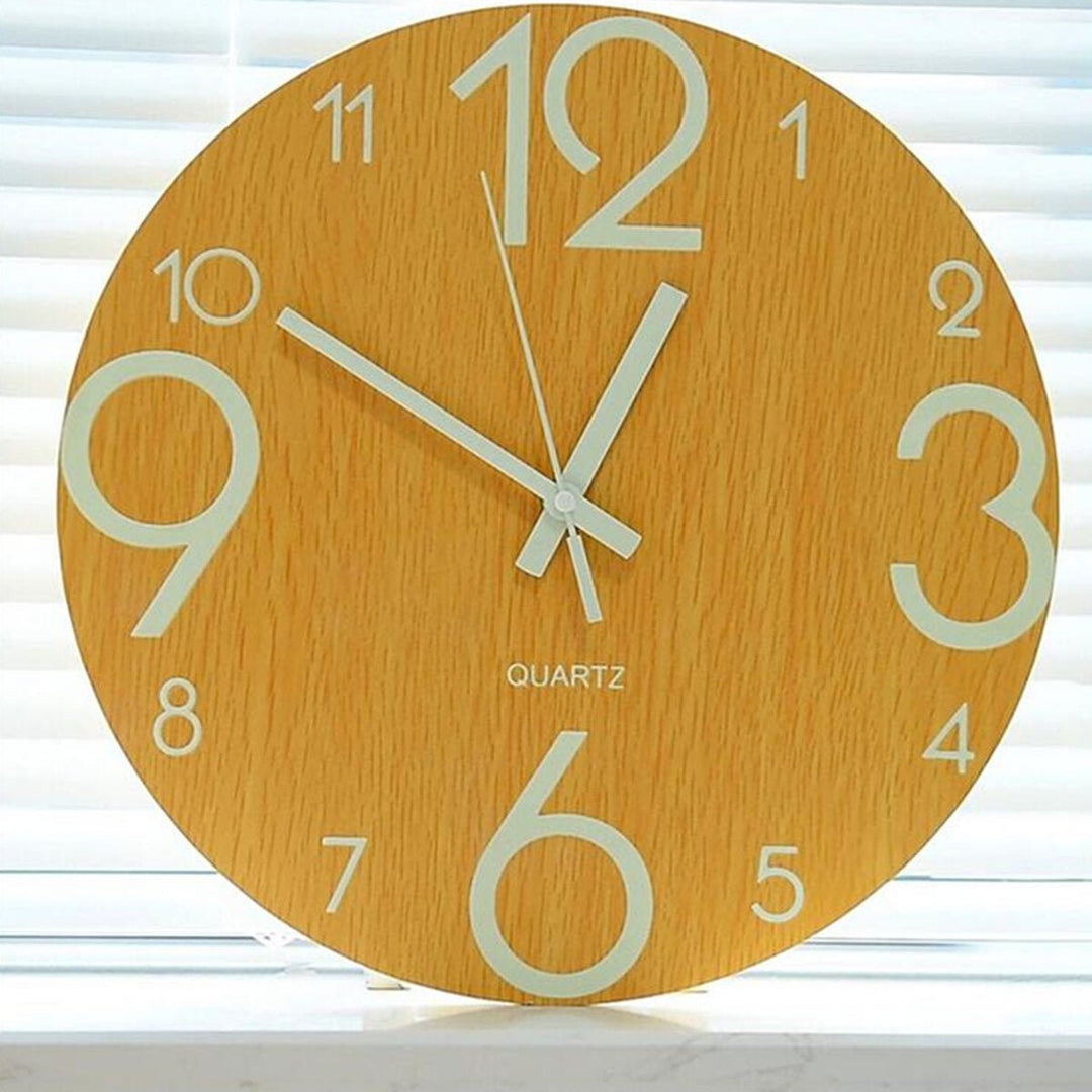 12 Glow In The Dark Mute Wood Wall Clock For Home Living Room Outdoor Gifts Image 11