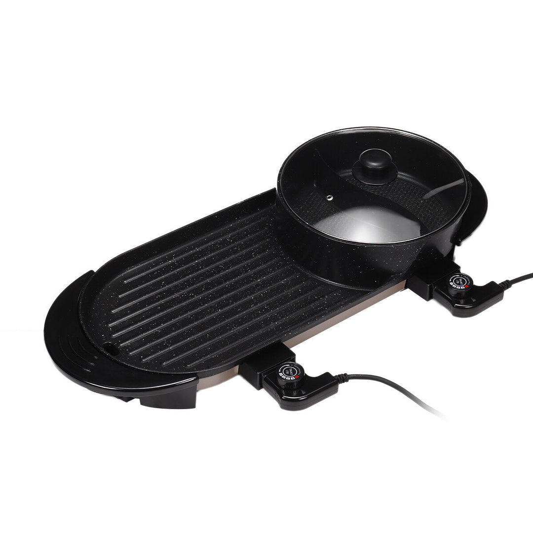 110V 1200W Electric 2-in-1 Hot pot BBQ Oven Grill Pan Portable Non-Stick Shabu Dinner Image 5