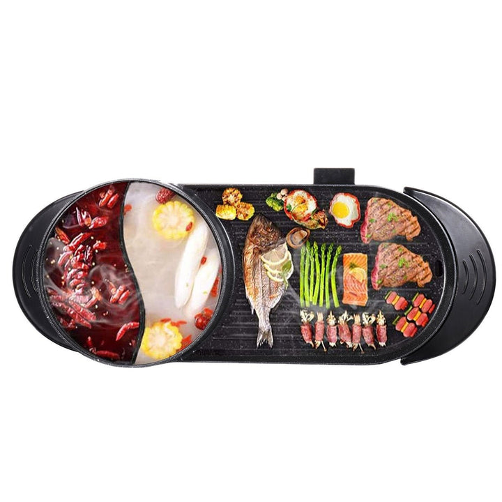 110V 1200W Electric 2-in-1 Hot pot BBQ Oven Grill Pan Portable Non-Stick Shabu Dinner Image 9