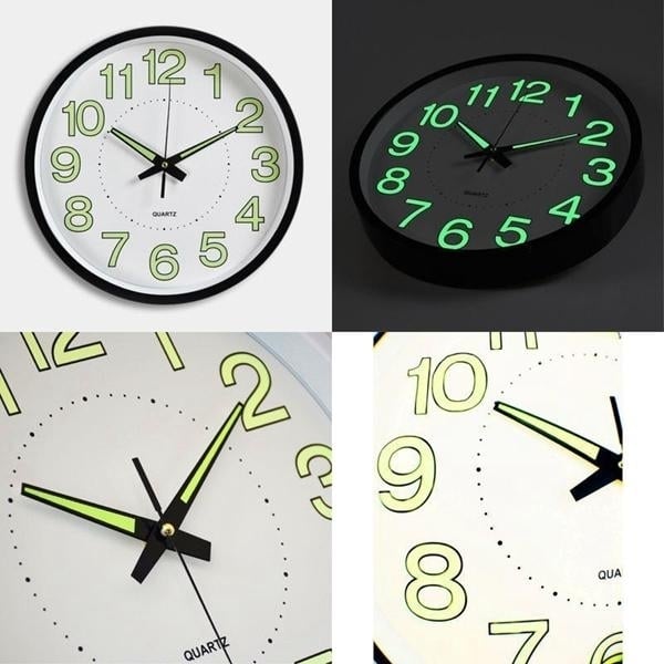 12" 12 Inch Luminous Wall Clock Glow In The Dark Silent Quartz Indoor,Outdoor Green Noctilucent Image 2