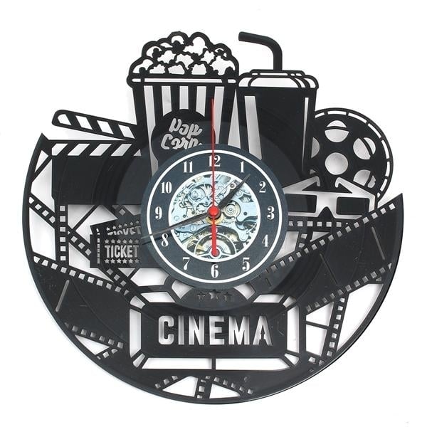 12" 12 Inch 3D Black Popcorn Wall Clock Theater Movie Cinema Snack Bar Clocks Image 1