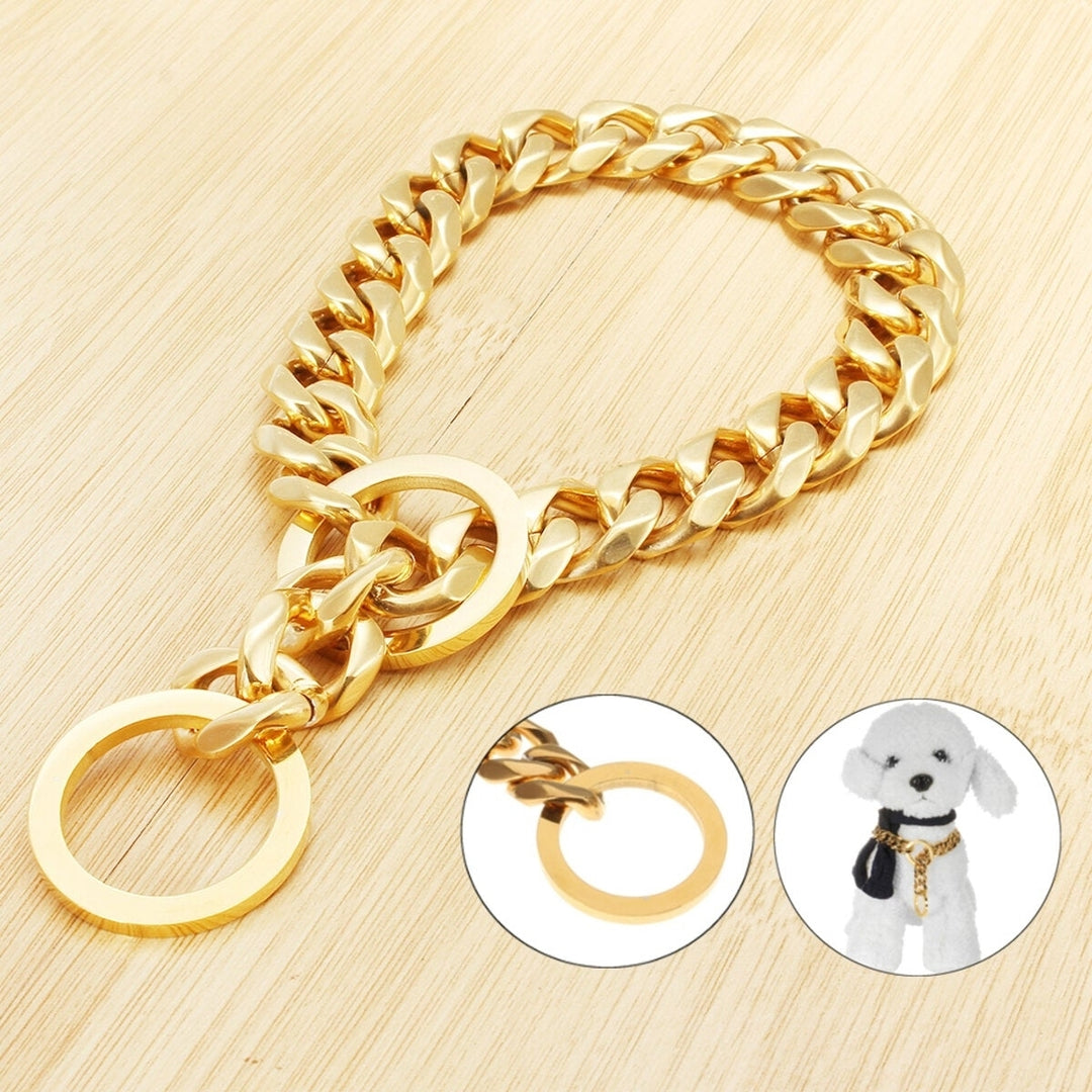 17mm Stainless Steel Gold Chain Dog Necklace Pet Collar Puppy Training Curb Image 2