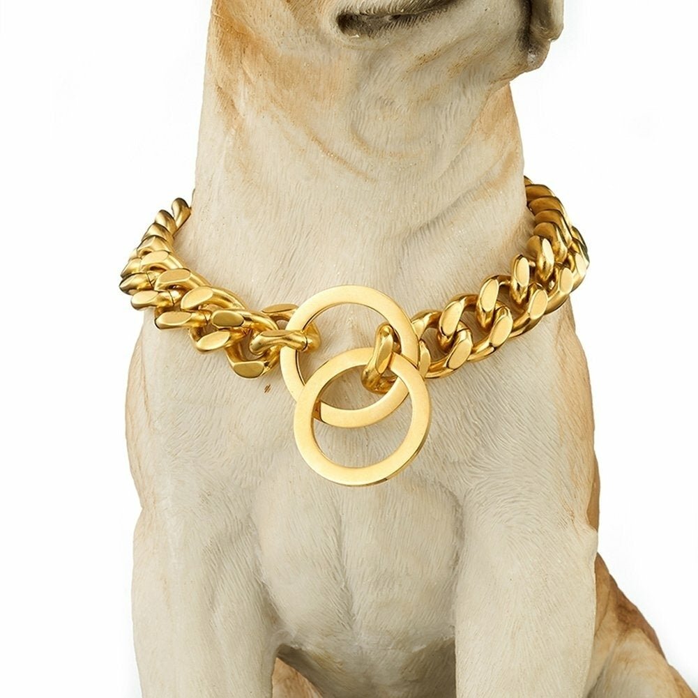 17mm Stainless Steel Gold Chain Dog Necklace Pet Collar Puppy Training Curb Image 4