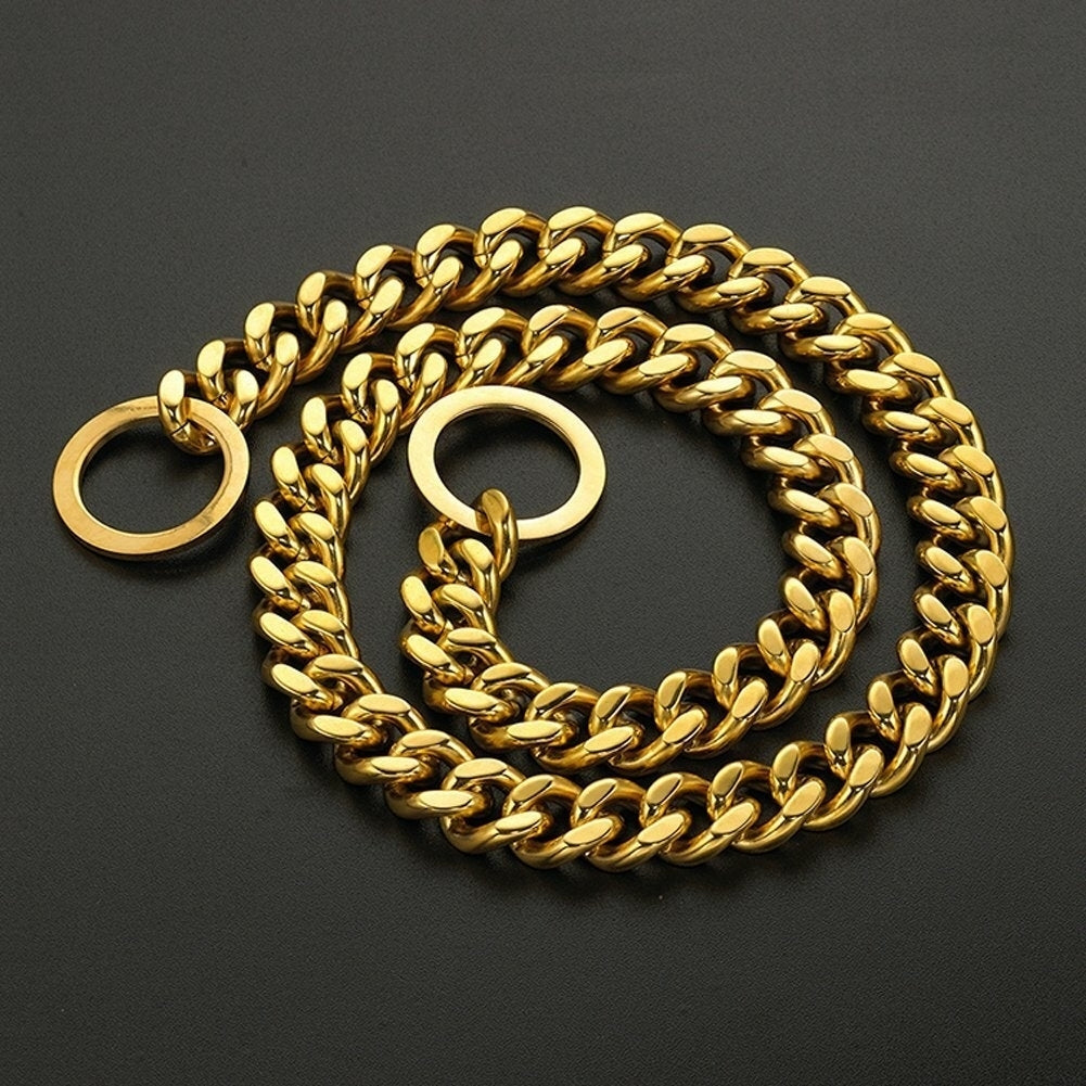 17mm Stainless Steel Gold Chain Dog Necklace Pet Collar Puppy Training Curb Image 7