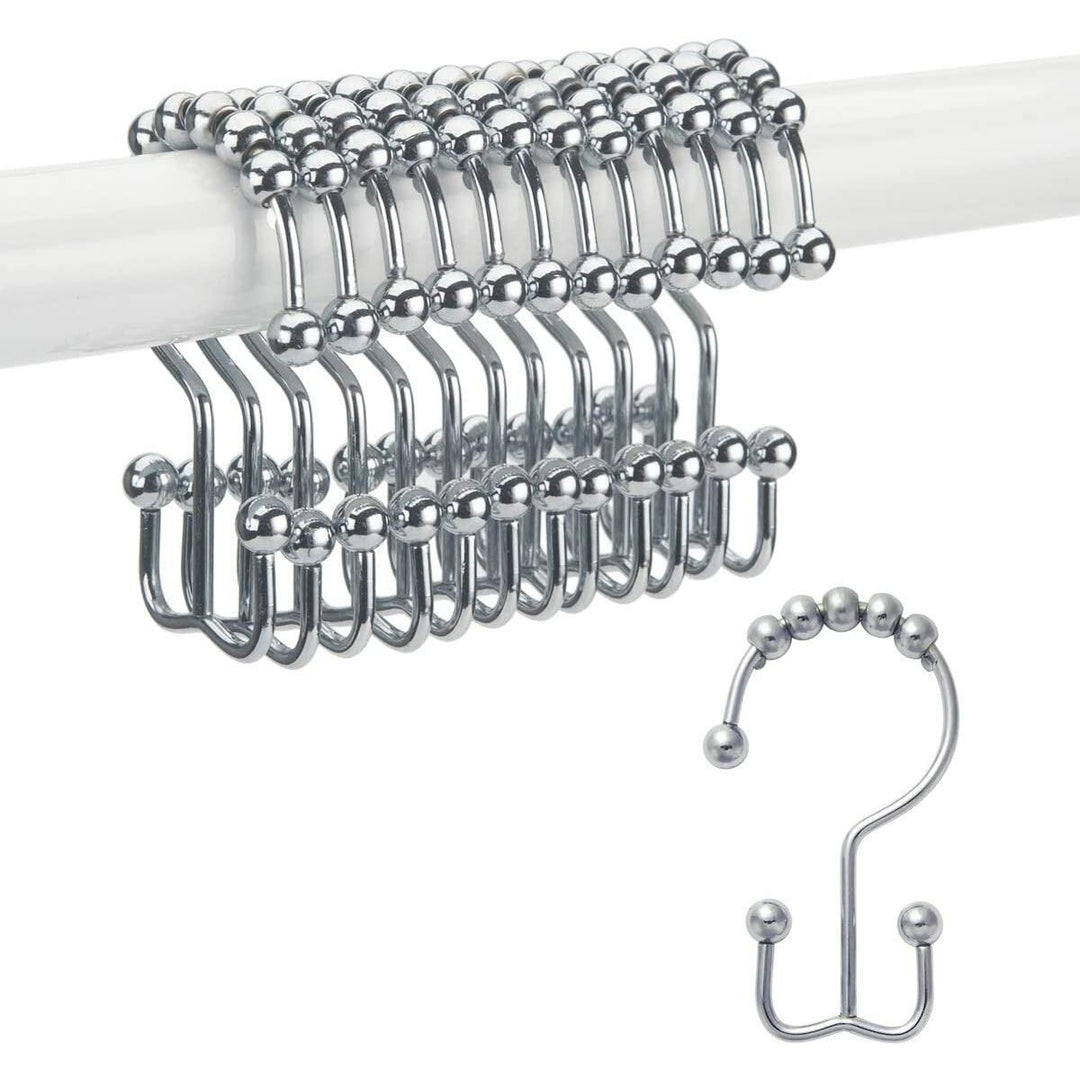 12Pcs Stainless Steel Shower Curtain Hooks Rings Rust-Resistant Metal Double Glide Shower Hooks for Bathroom Shower Rods Image 1