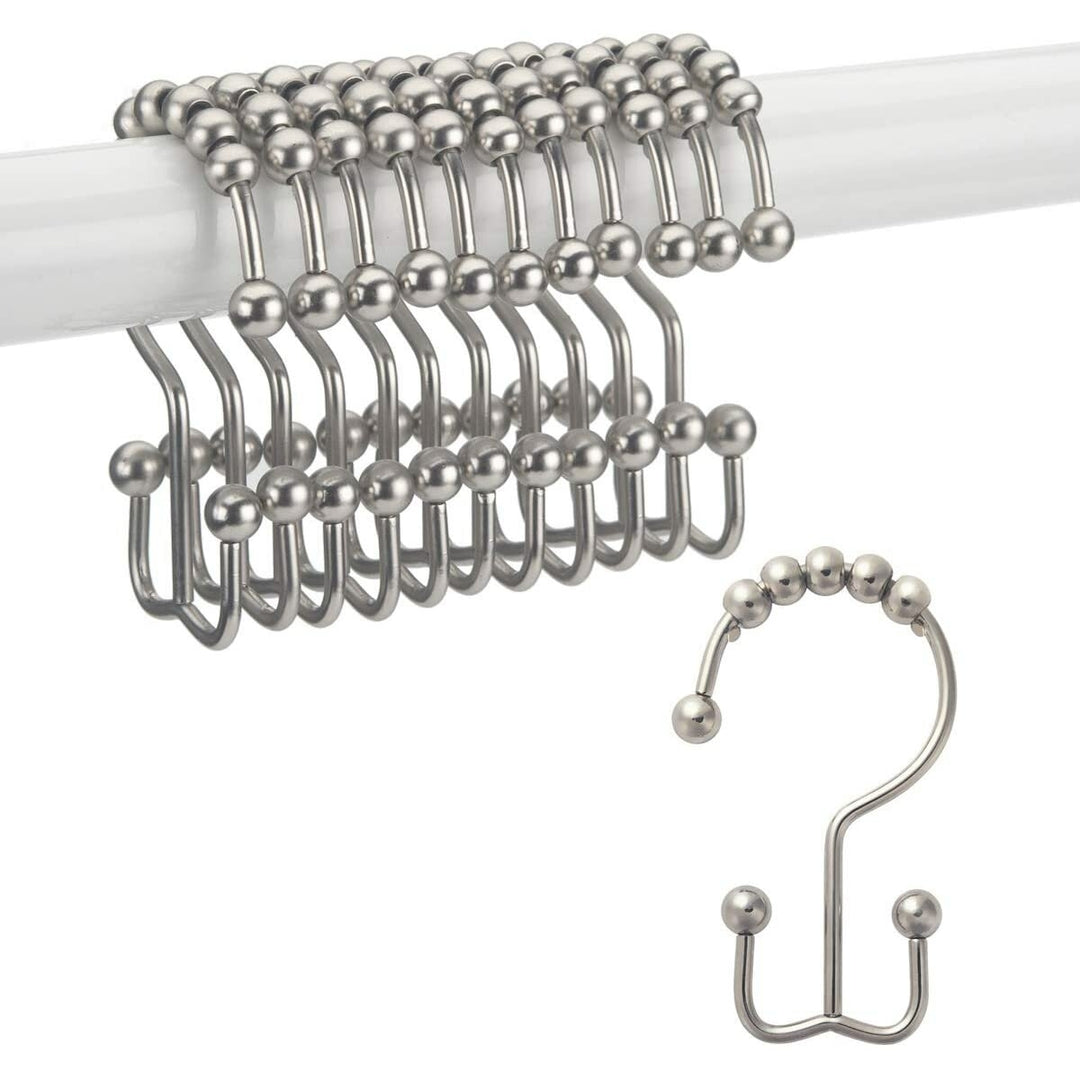 12Pcs Stainless Steel Shower Curtain Hooks Rings Rust-Resistant Metal Double Glide Shower Hooks for Bathroom Shower Rods Image 5