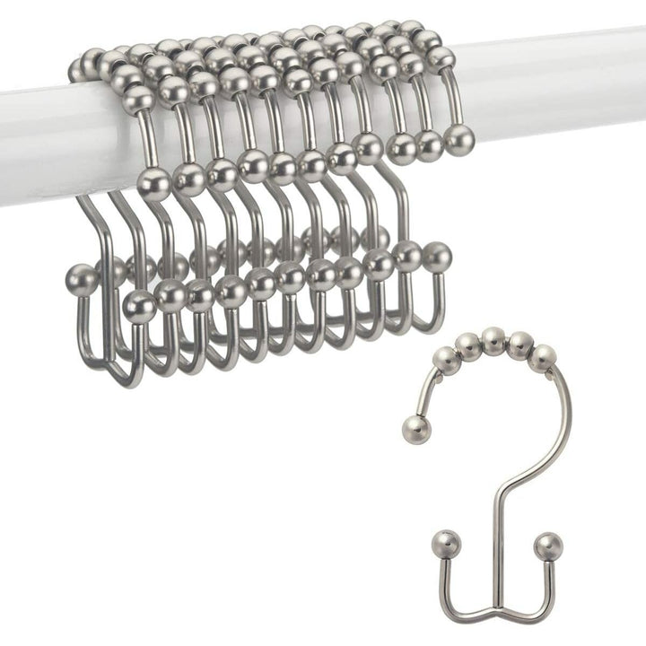 12Pcs Stainless Steel Shower Curtain Hooks Rings Rust-Resistant Metal Double Glide Shower Hooks for Bathroom Shower Rods Image 1