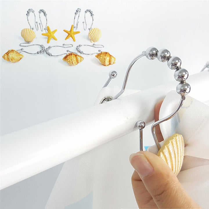 12Pcs,Set Resin Decorative Seashell Shower Curtain Stainless Steel Hook Bathroom Image 7