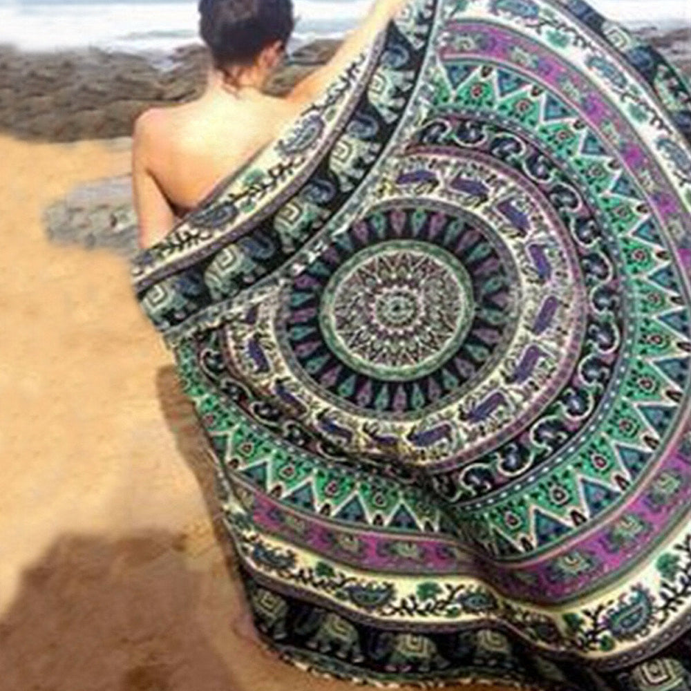 150cm Bohemian Thin Chiffon Beach Towel Mat Mandala Round Silk Scarf Bed Sheet Tapestry Image 2