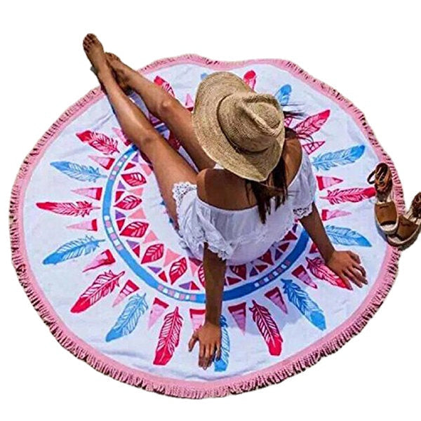 150cm Pure Cotton Cut Pile Printing Round Beach Towel Yoga Mat Bed Sheet Tapestry Tablecloth Image 1