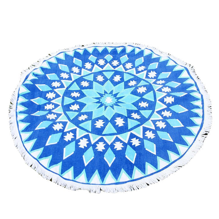 150cm Pure Cotton Cut Pile Printing Round Beach Towel Yoga Mat Bed Sheet Tapestry Tablecloth Image 4