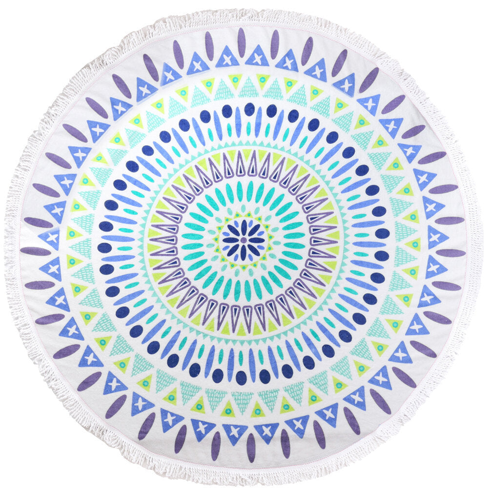 150cm Pure Cotton Cut Pile Printing Round Beach Towel Yoga Mat Bed Sheet Tapestry Tablecloth Image 5