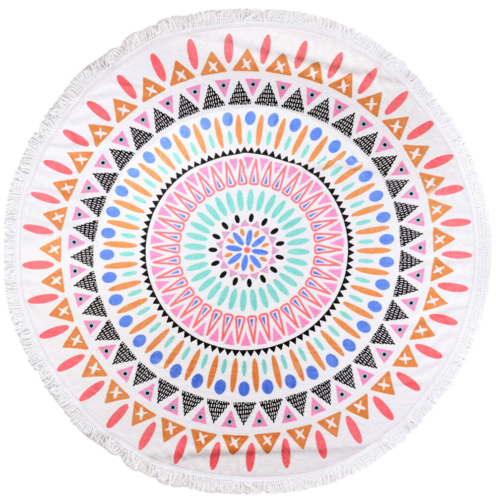 150cm Pure Cotton Cut Pile Printing Round Beach Towel Yoga Mat Bed Sheet Tapestry Tablecloth Image 6