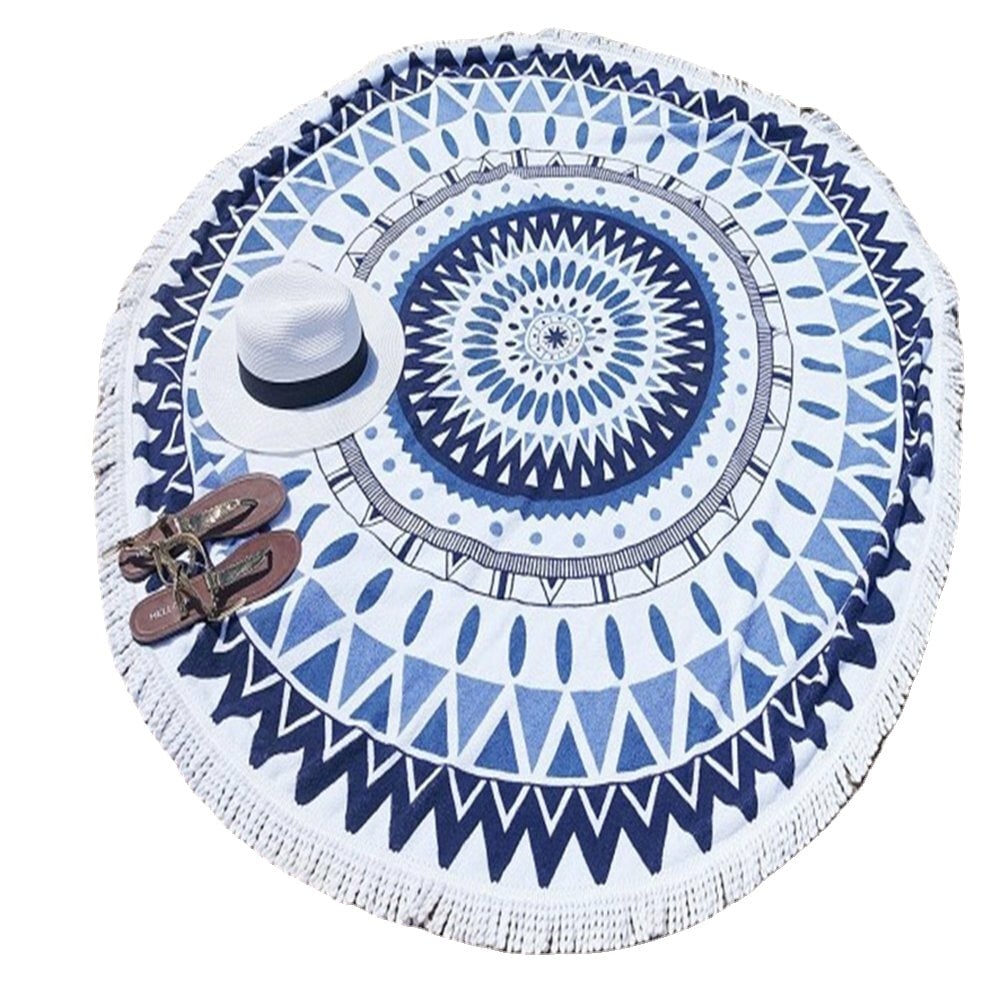 150cm Pure Cotton Cut Pile Printing Round Beach Towel Yoga Mat Bed Sheet Tapestry Tablecloth Image 1