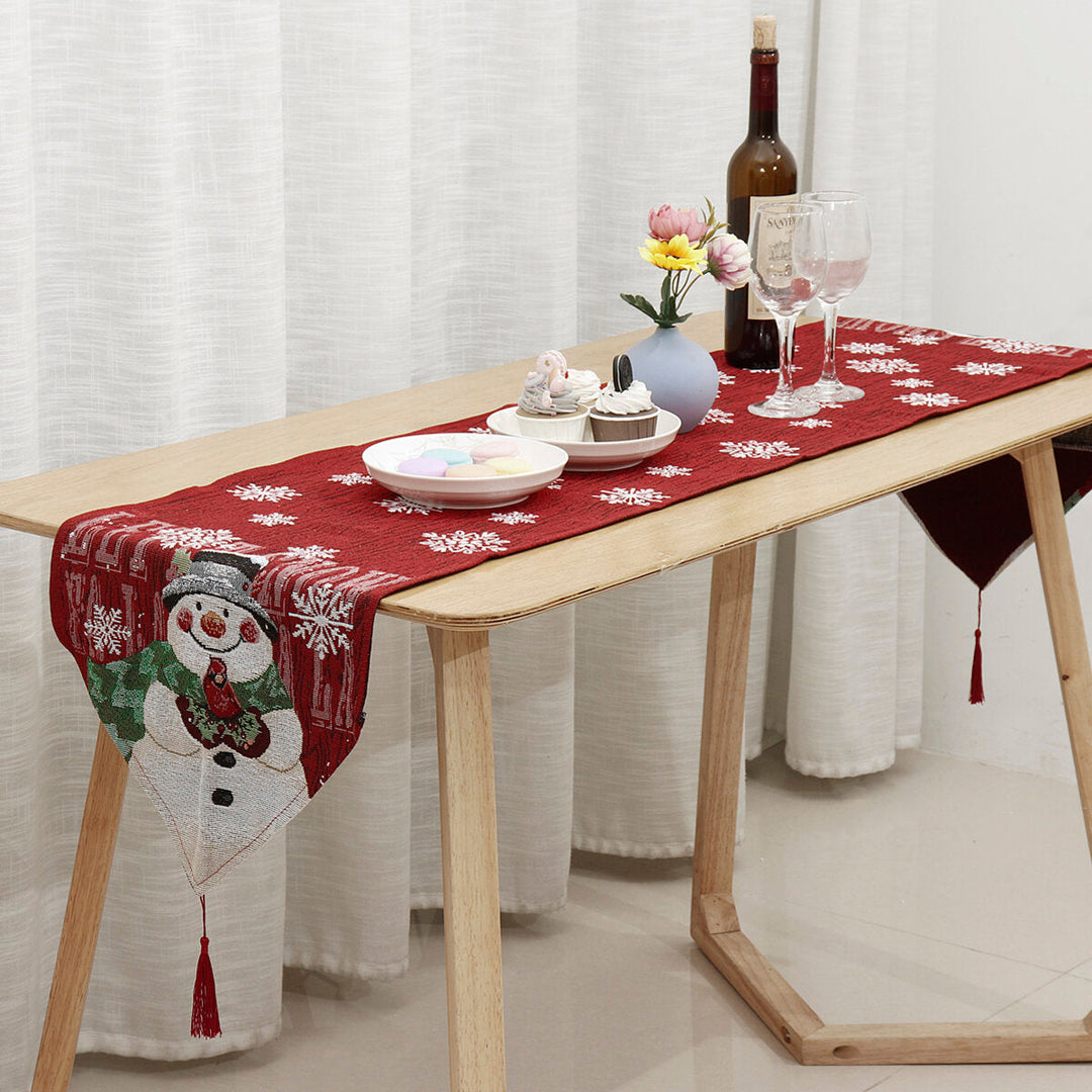 13"x 72" Christmas Table Runner Snowman Snowflake Tablecloth Holiday Party Home for Dining Room Image 5