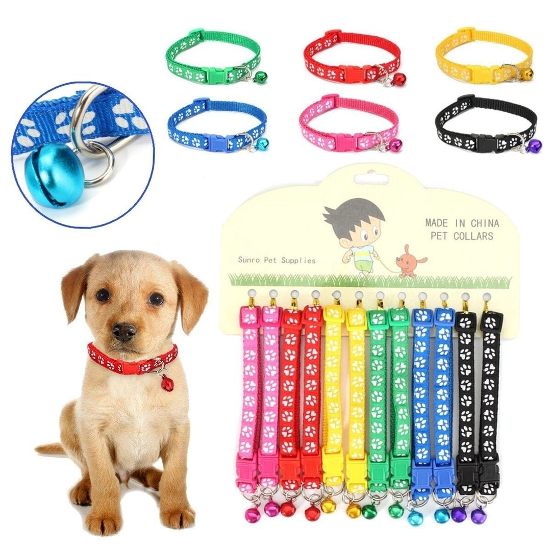 12Pcs,Lot Mulit-color Dog Collars Pet Cat Nylon Collar Bell Necklace Buckle Image 1