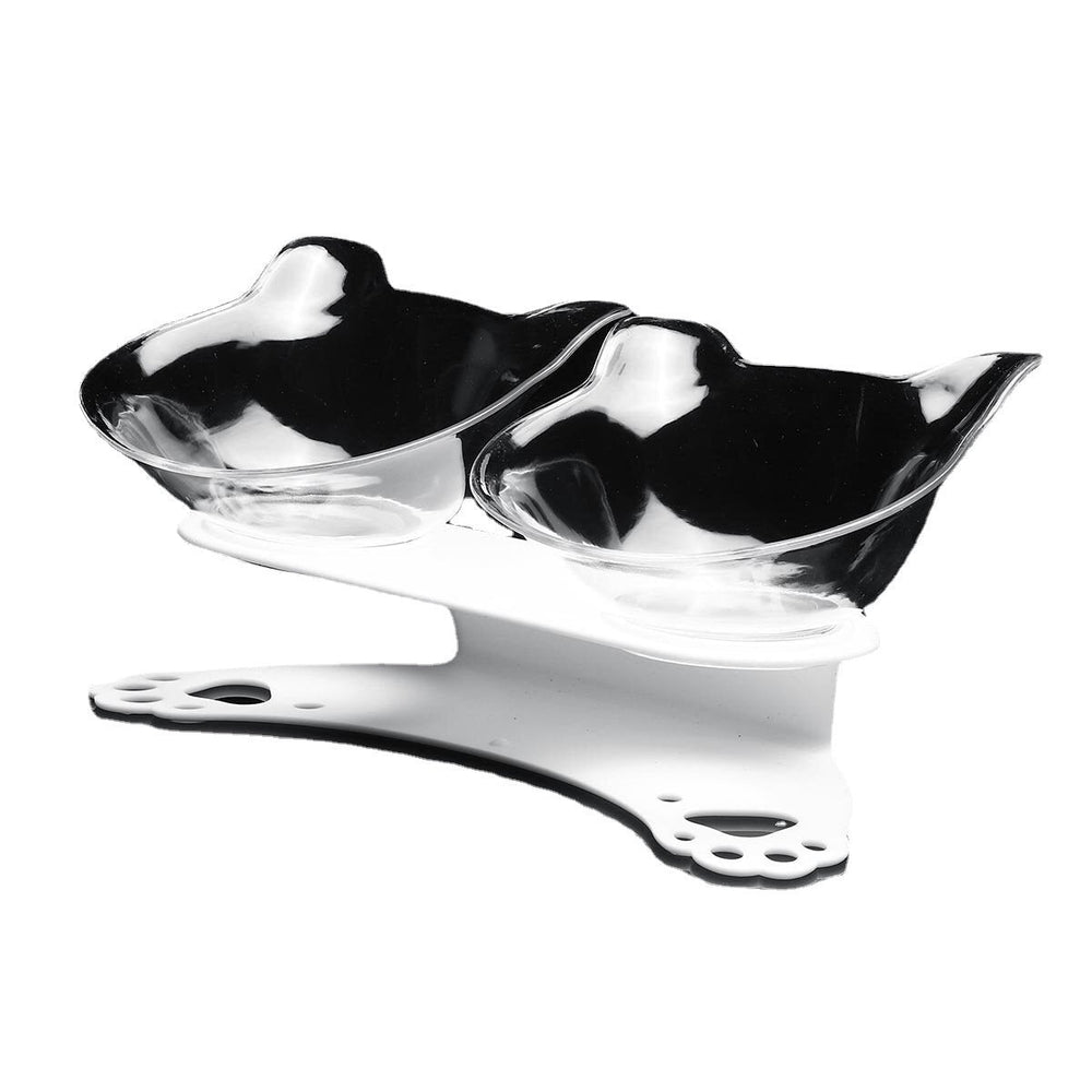 15 Tilt Angle Plastic Transparent Cat Food Bowl Double Bowl Removable Easy Cleaning Image 2