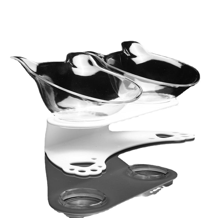 15 Tilt Angle Plastic Transparent Cat Food Bowl Double Bowl Removable Easy Cleaning Image 3