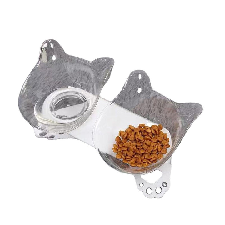 15 Tilt Angle Plastic Transparent Cat Food Bowl Double Bowl Removable Easy Cleaning Image 4