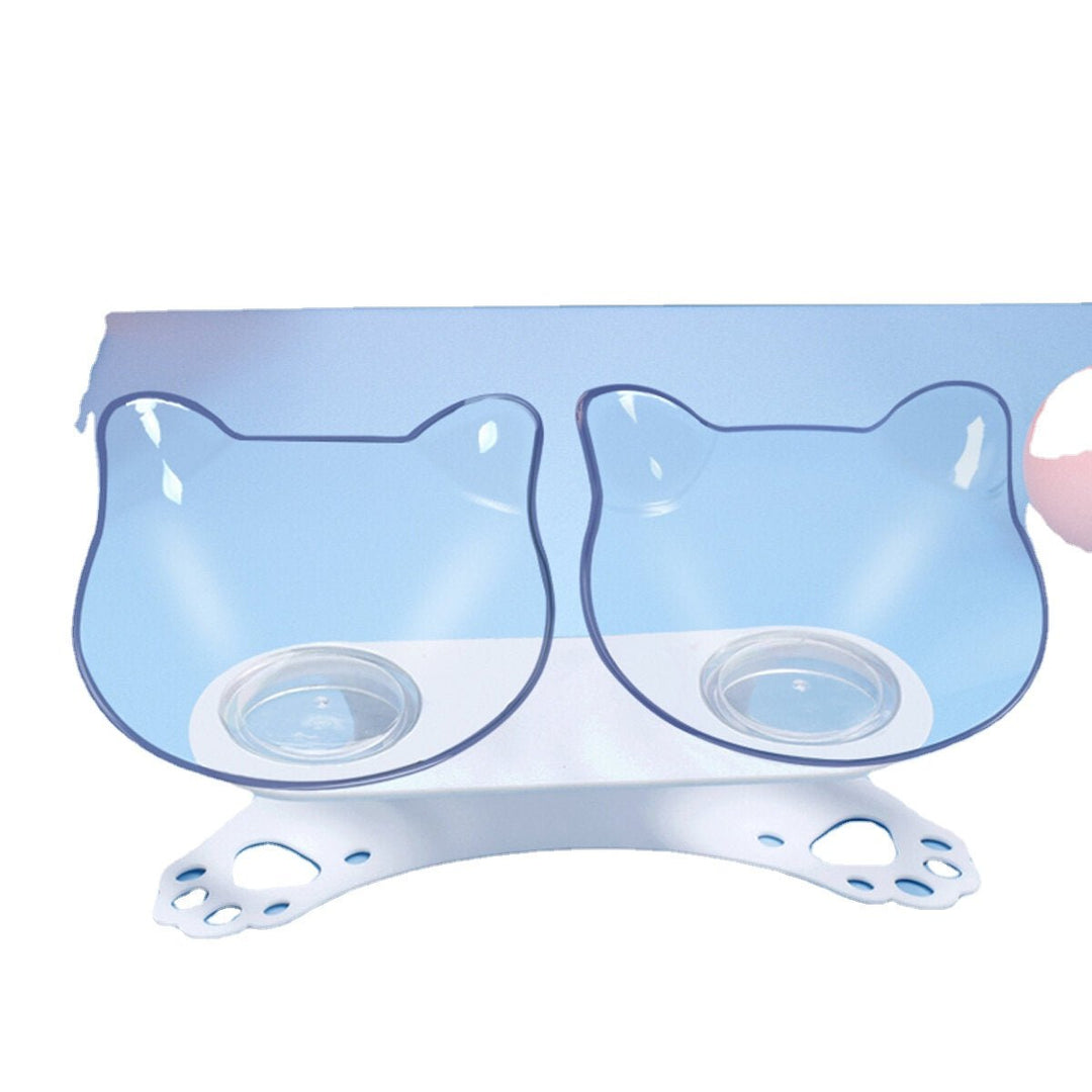 15 Tilt Angle Plastic Transparent Cat Food Bowl Double Bowl Removable Easy Cleaning Image 6