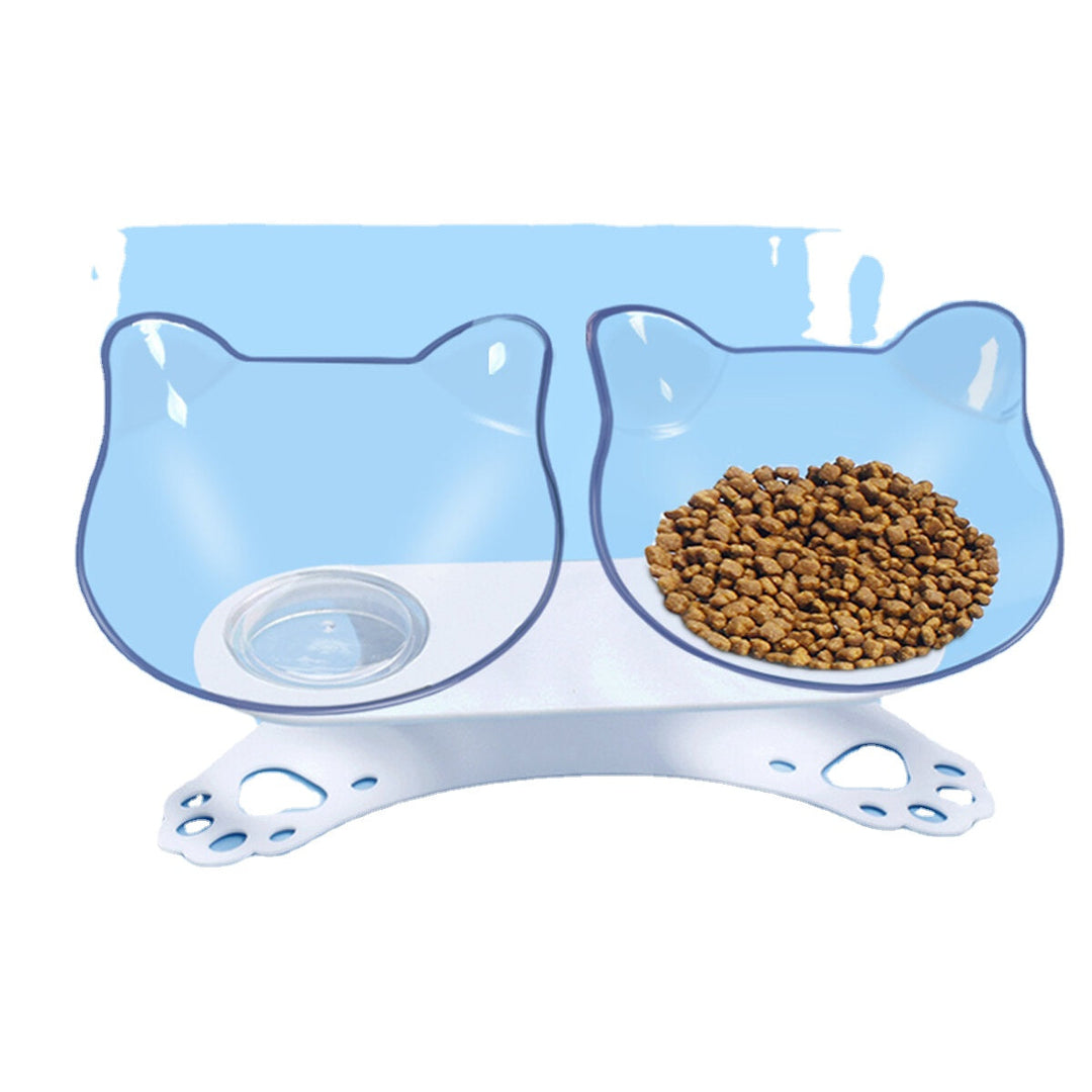 15 Tilt Angle Plastic Transparent Cat Food Bowl Double Bowl Removable Easy Cleaning Image 7