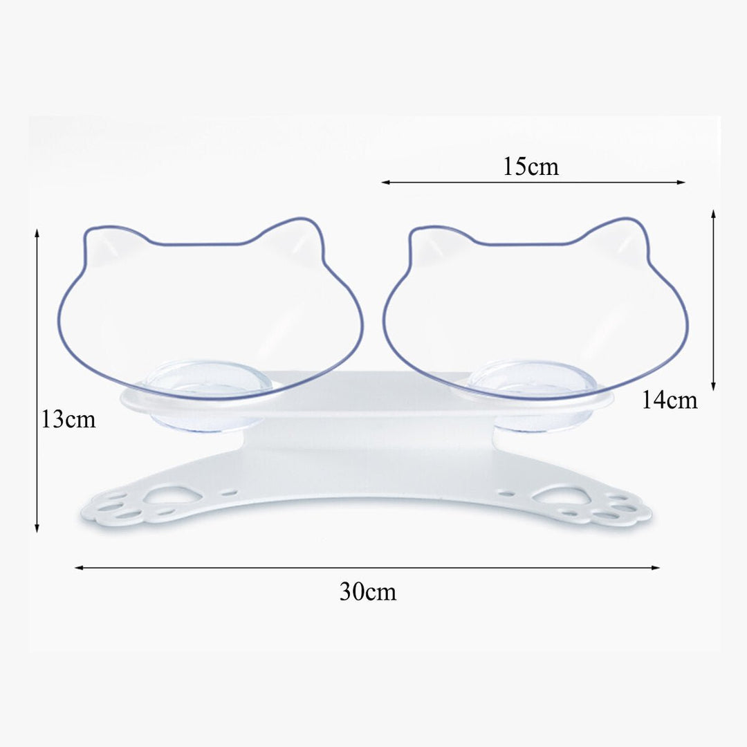 15 Tilt Angle Plastic Transparent Cat Food Bowl Double Bowl Removable Easy Cleaning Image 8