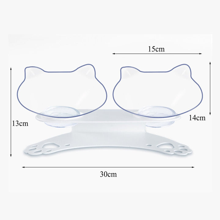 15 Tilt Angle Plastic Transparent Cat Food Bowl Double Bowl Removable Easy Cleaning Image 8