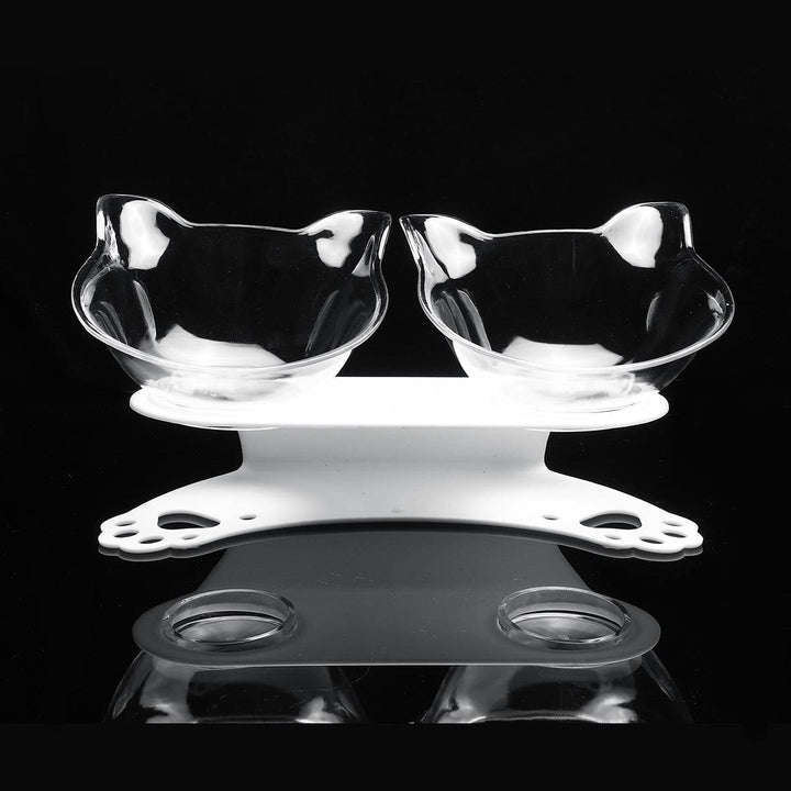 15 Tilt Angle Plastic Transparent Cat Food Bowl Double Bowl Removable Easy Cleaning Image 9