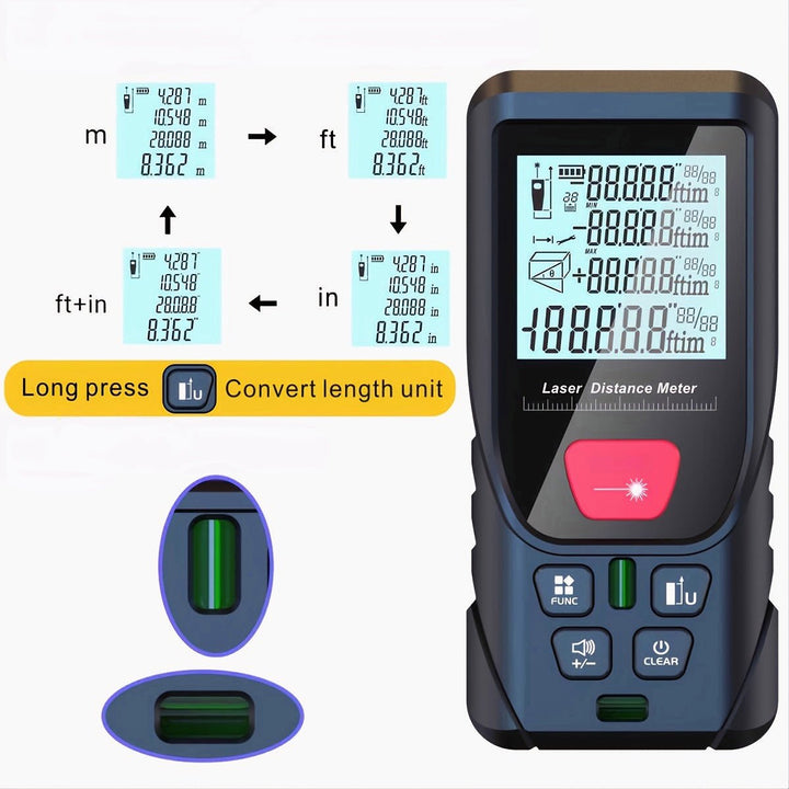 164ft Digital Laser Distance Meter with LCD for Measure Area and Volume Image 2