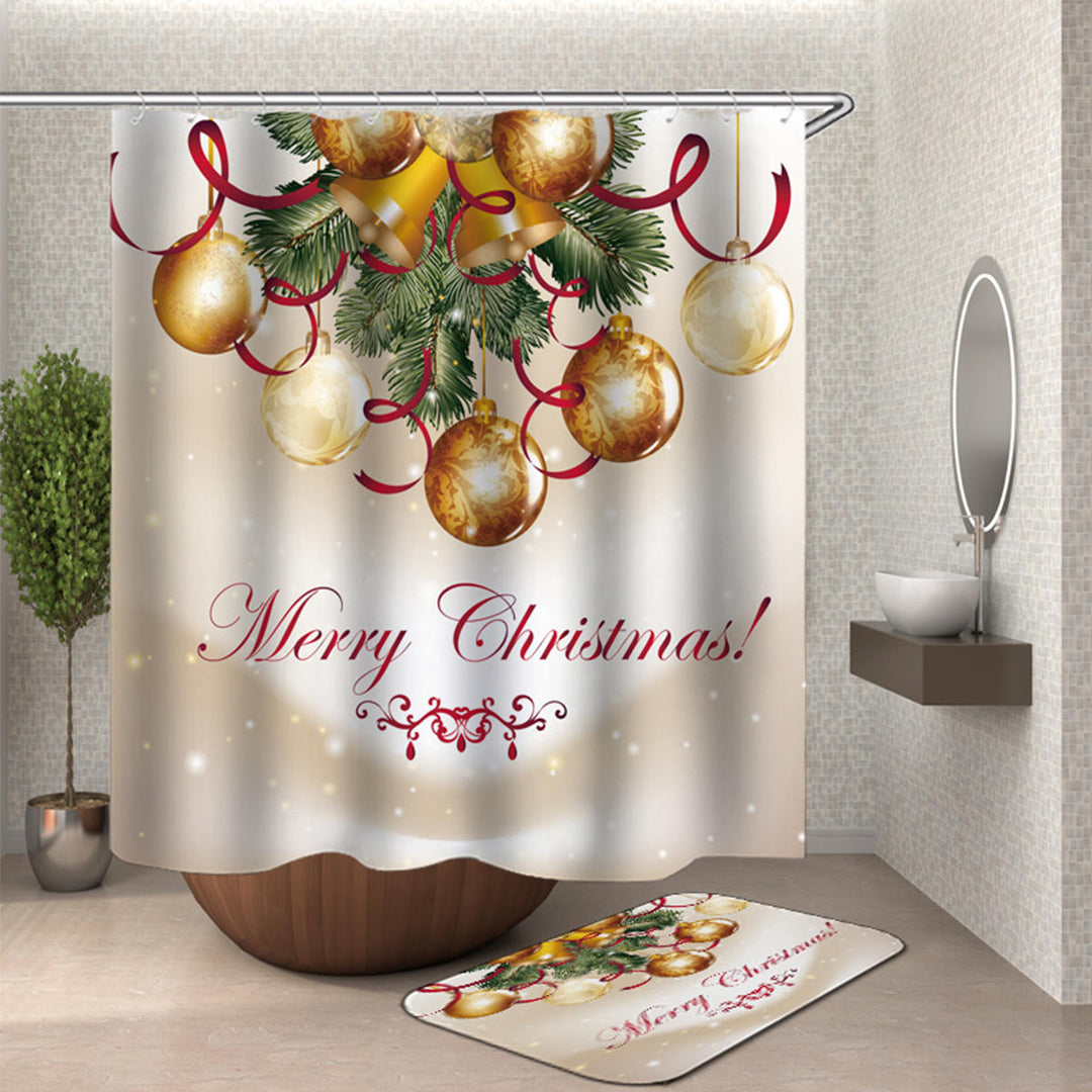 180x180cm Merry Christmas Waterproof Bath Shower Curtain Toilet Non-slip Cover Mat Rug Set Image 3