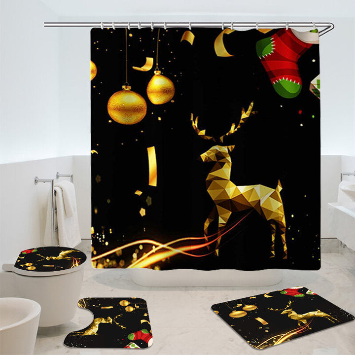 180x180 Waterproof Christmas Elk Shower Curtain Set Non-slip Bath Mat Toilet Lid Cover Floor Mat Set DTTT Image 4