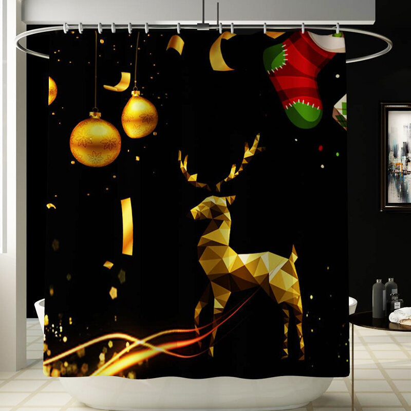 180x180 Waterproof Christmas Elk Shower Curtain Set Non-slip Bath Mat Toilet Lid Cover Floor Mat Set DTTT Image 6