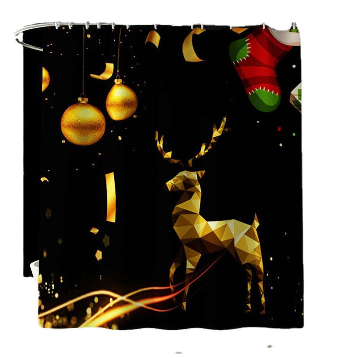 180x180 Waterproof Christmas Elk Shower Curtain Set Non-slip Bath Mat Toilet Lid Cover Floor Mat Set DTTT Image 7