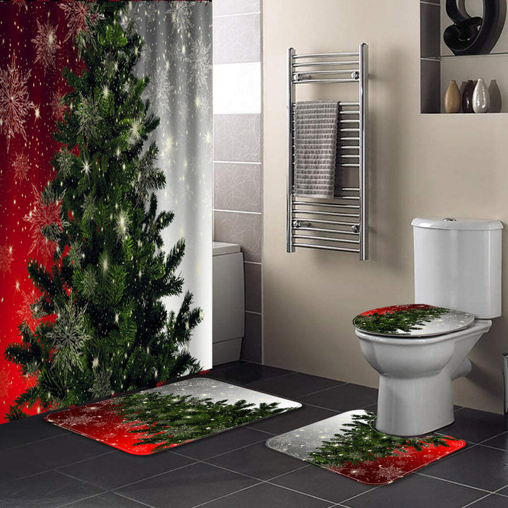 180x180CM Christmas Tree Shower Curtain Set Non-Slip Rugs Toilet Lid Cover Bath Mat Set DTTT Image 3