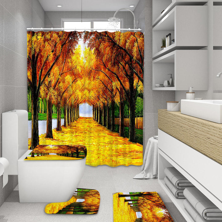 180X180CM Forest Waterproof Shower Curtain Bathroom Toilet Lid Seat Cover Bath Mat Pad Set Image 4