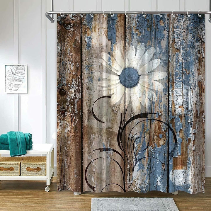 180x180CM Daisy Shower Curtain Non-toxic Anti-slip Bath Mat Set Waterproof Toilet Rug Set Image 6