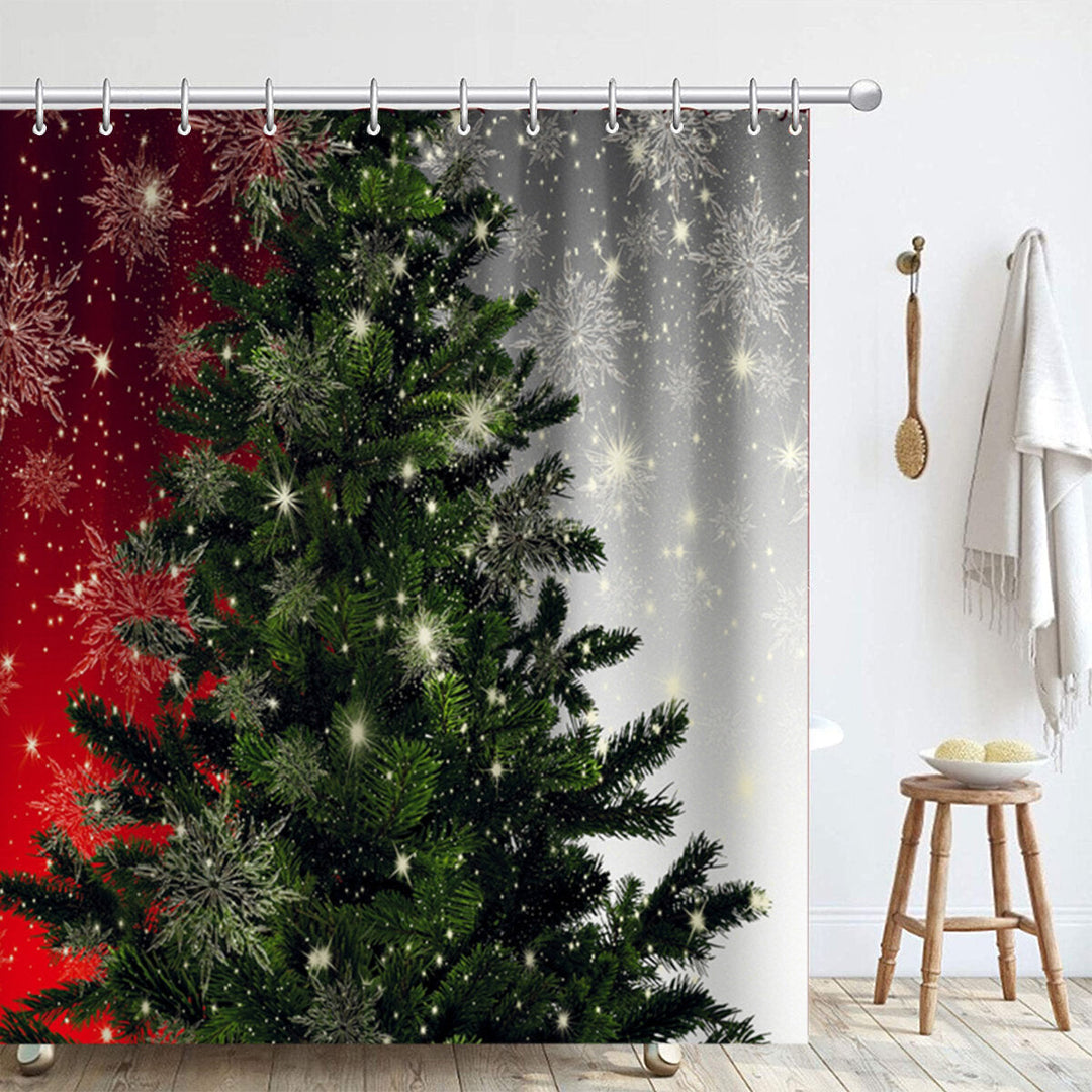 180x180CM Christmas Tree Shower Curtain Set Non-Slip Rugs Toilet Lid Cover Bath Mat Set DTTT Image 4