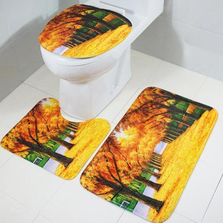 180X180CM Forest Waterproof Shower Curtain Bathroom Toilet Lid Seat Cover Bath Mat Pad Set Image 5