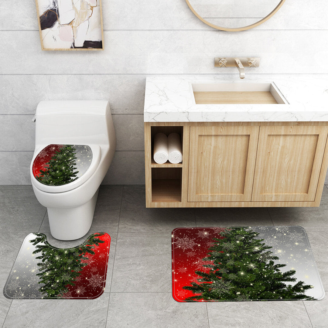 180x180CM Christmas Tree Shower Curtain Set Non-Slip Rugs Toilet Lid Cover Bath Mat Set DTTT Image 6