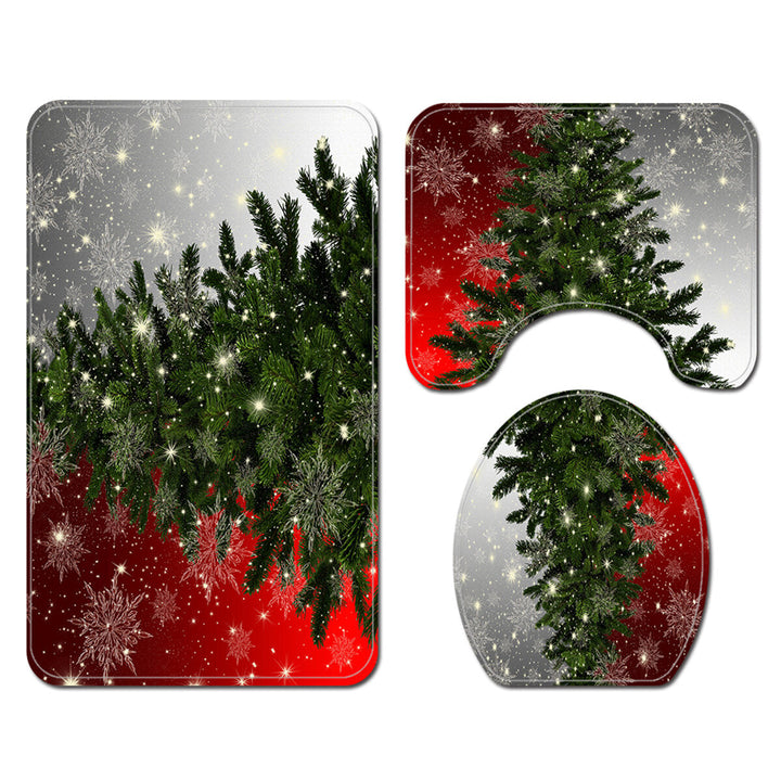 180x180CM Christmas Tree Shower Curtain Set Non-Slip Rugs Toilet Lid Cover Bath Mat Set DTTT Image 1