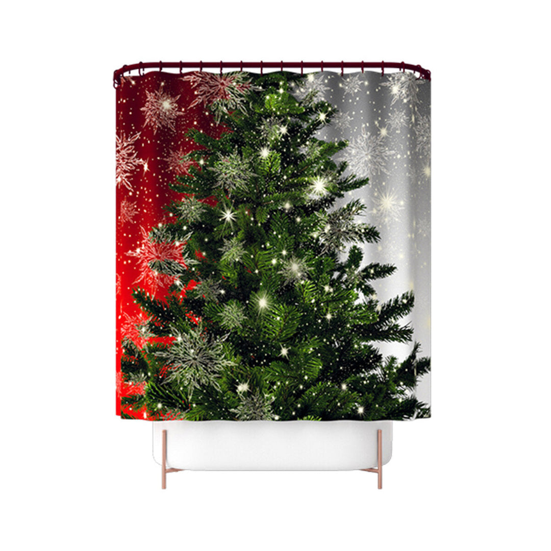 180x180CM Christmas Tree Shower Curtain Set Non-Slip Rugs Toilet Lid Cover Bath Mat Set DTTT Image 1