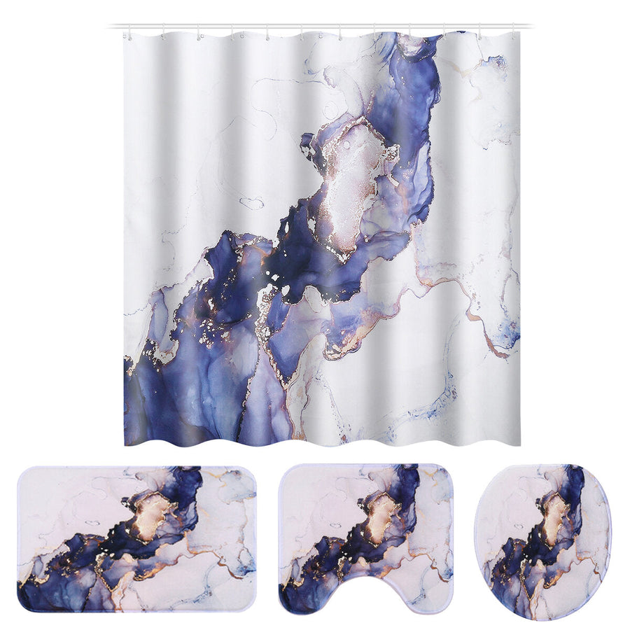 180x180CM Polyester Shower Curtain Set Waterproof Anti-slip Dustprood Fannel Bath Mat Set Image 1