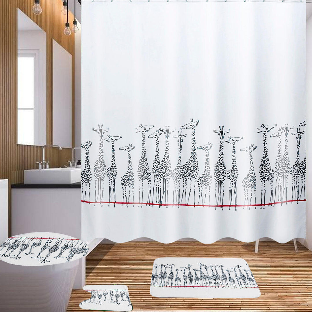 180x180cm Giraffe Bath Fabric Shower Curtains Waterproof Lid Toilet Cover Mat Image 3