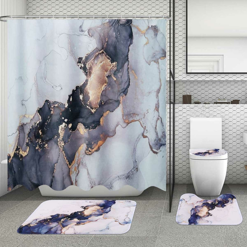 180x180CM Polyester Shower Curtain Set Waterproof Anti-slip Dustprood Fannel Bath Mat Set Image 2